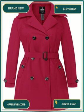 Plus Size Trench Coat Waterproof Lapel Overcoat with Hood